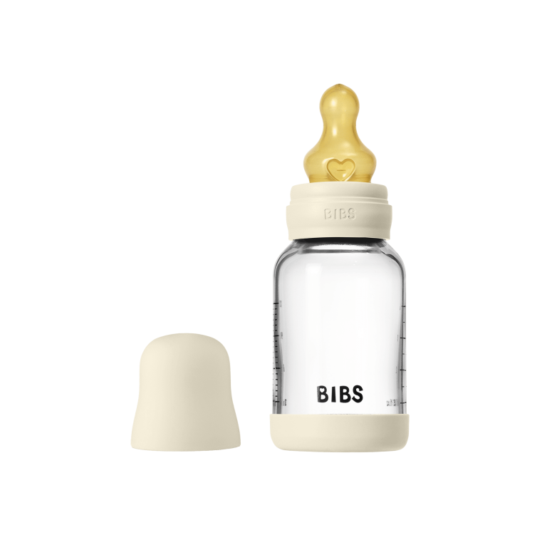 BIBS – Glass Baby Bottle Round Latex Slow Flow – Ivory – 120 ml