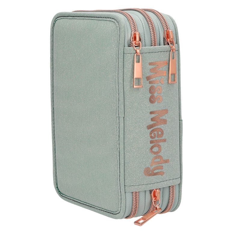 Miss Melody – Triple Pencil Case ROMANTIC FIELDS – Glittery Sage-Green