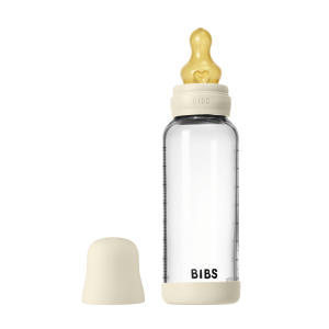 BIBS - Glass Baby Bottle Round Latex Medium Flow - Ivory - 240 ml