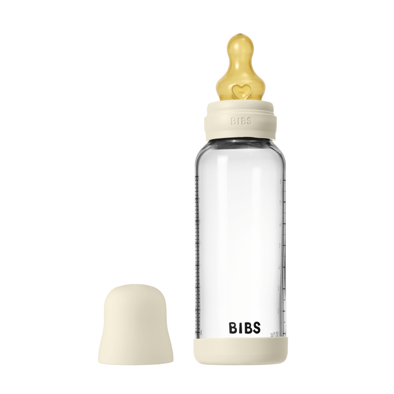 BIBS – Glass Baby Bottle Round Latex Medium Flow – Ivory – 240 ml