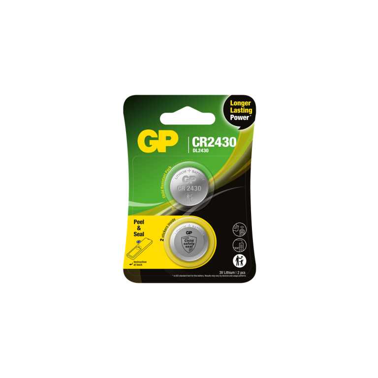 GP – Lithium Cell Battery CR2430, 3V, Safety Seal, 2-pack