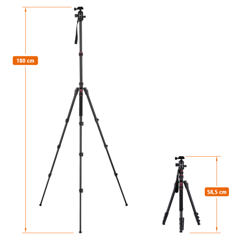 Rollei – Compact Traveler No. 2 Tripod – Aluminium – 43.5 cm Pack Size, 44 cm Min Height, 180 cm Max Height