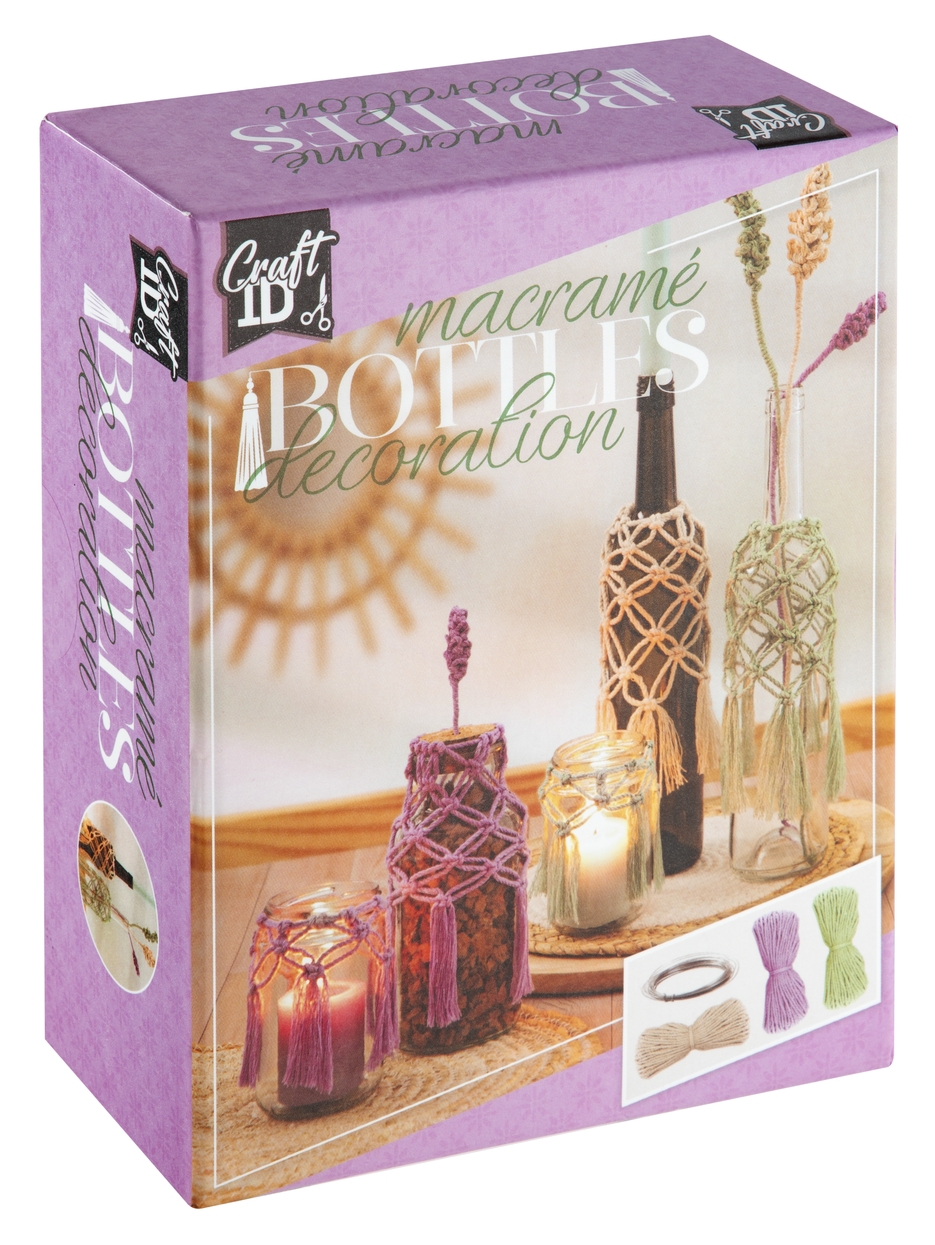 Craft ID - Macrame set bottle decoration with flowers (CR1727/GE)