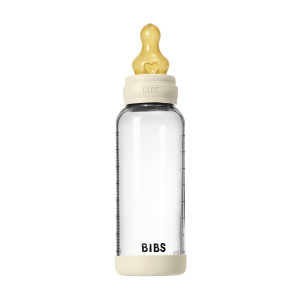 BIBS - Glass Baby Bottle Round Latex Medium Flow - Ivory - 240 ml