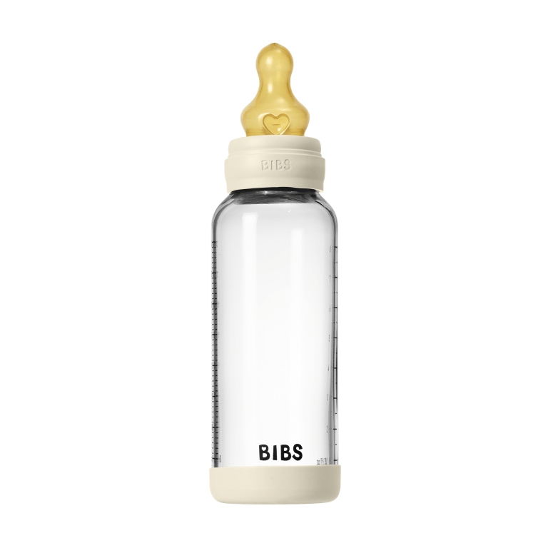 BIBS – Glass Baby Bottle Round Latex Medium Flow – Ivory – 240 ml