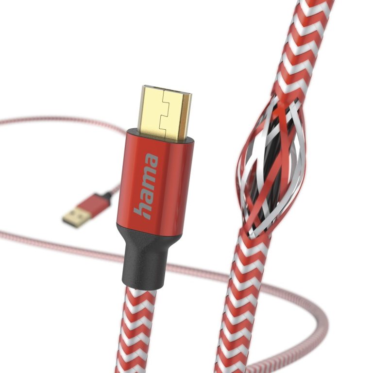 Hama 00201556 Reflective Charging Cable, USB-A – Micro-USB 1.5m Nylon red