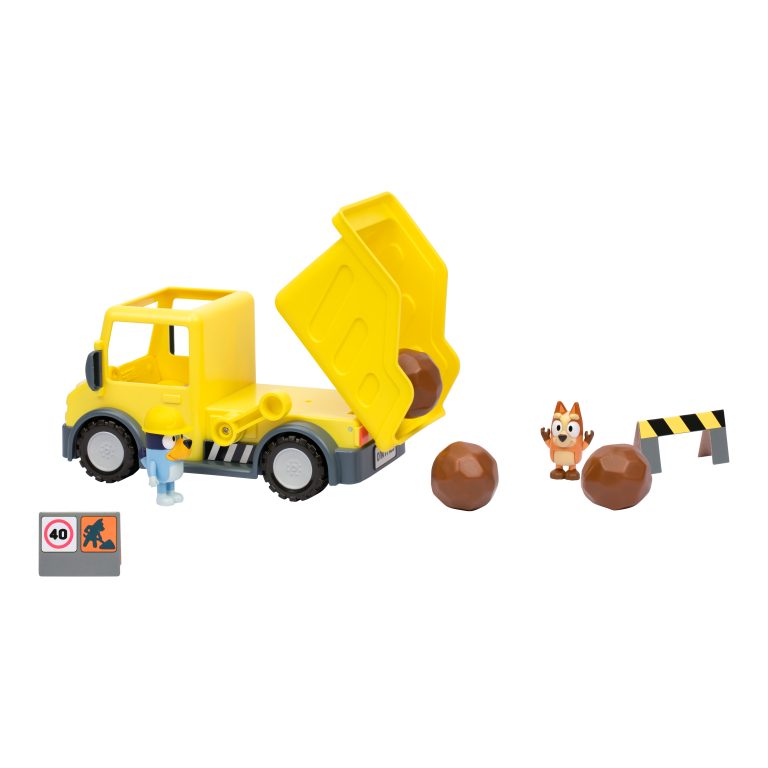 Bluey – Bluey’s Dump Truck with Exclusive Hard-Hat Bluey and Muddy Bingo Figures – (90317)