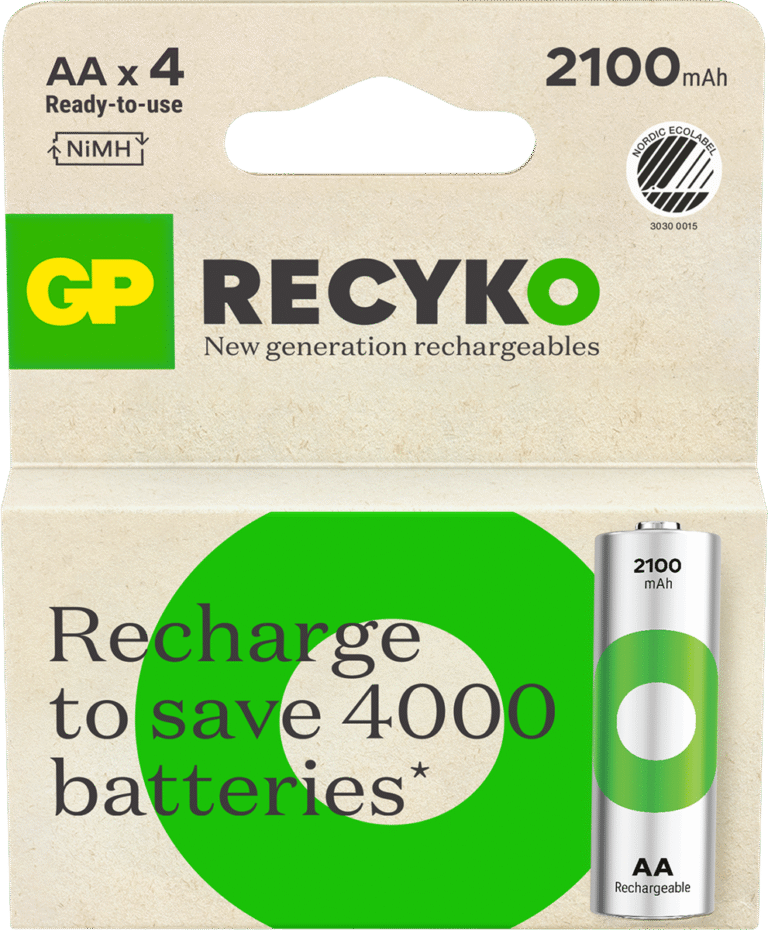 GP – ReCyko Rechargeable Battery, Size AA, 2100 mAh, 4-pack