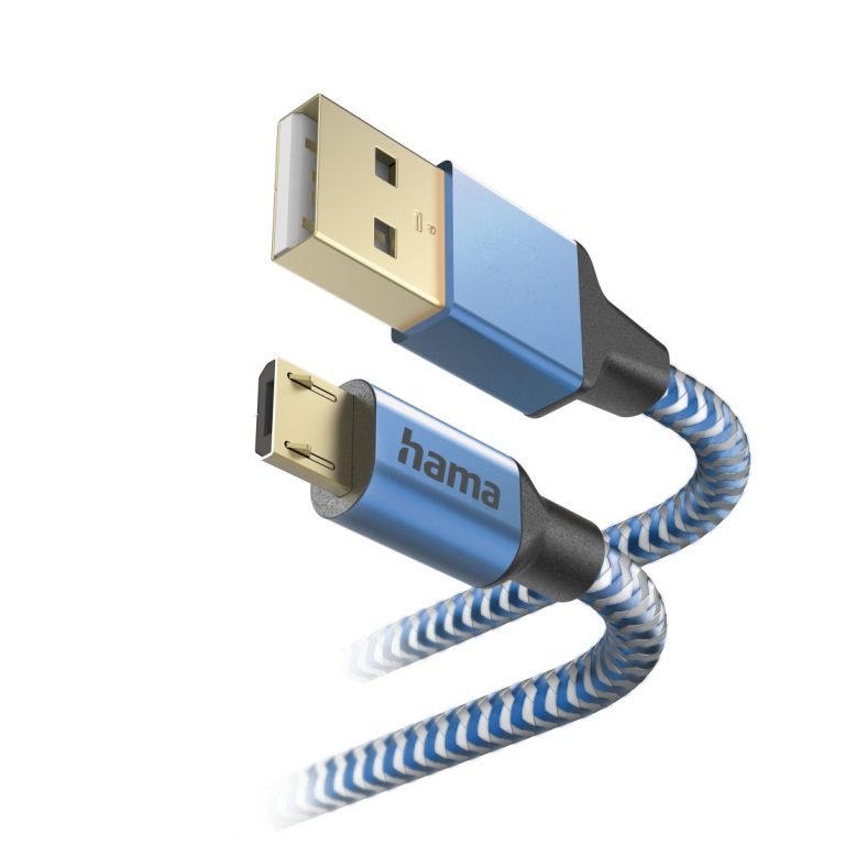 Hama 00201555 Reflective Charging Cable, USB-A – Micro-USB 1.5m Nylon blue