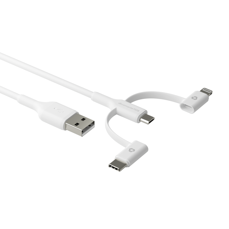 dbramante1928 – Re-charge – 3in1 Cable–USB A to USB-A,C & Lightn-W
