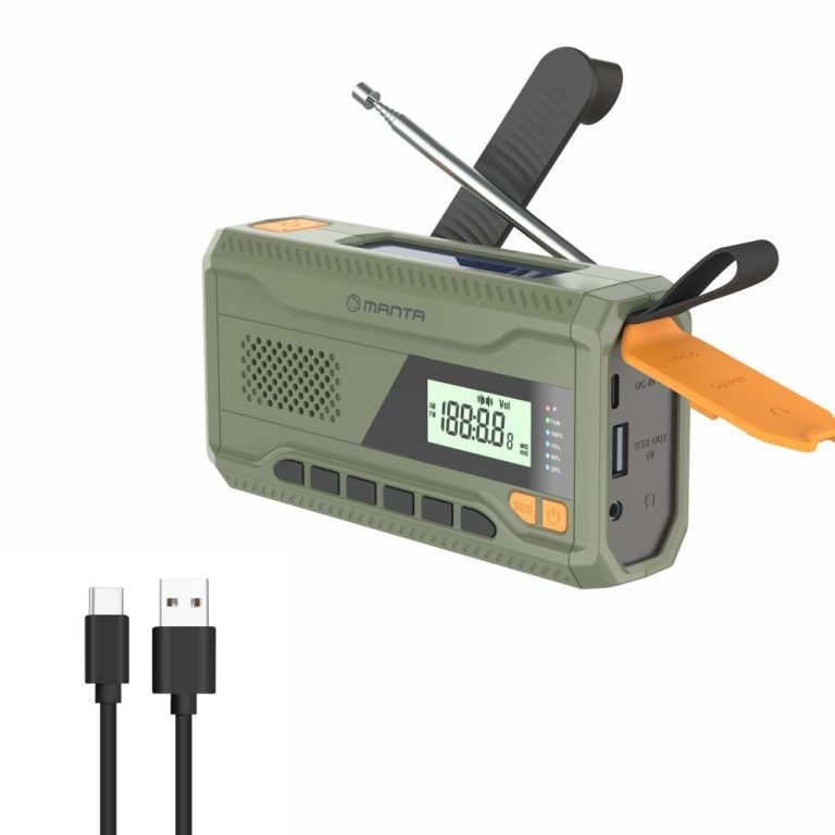 Manta – Portable Emergency crank FM Radio, Solar Power Bank, Flashlight