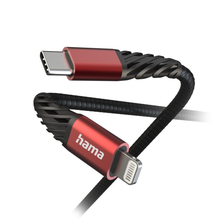 Hama 00201541 Extreme Charging Cable USB-C – Lightning 1.5m Nylon black/red