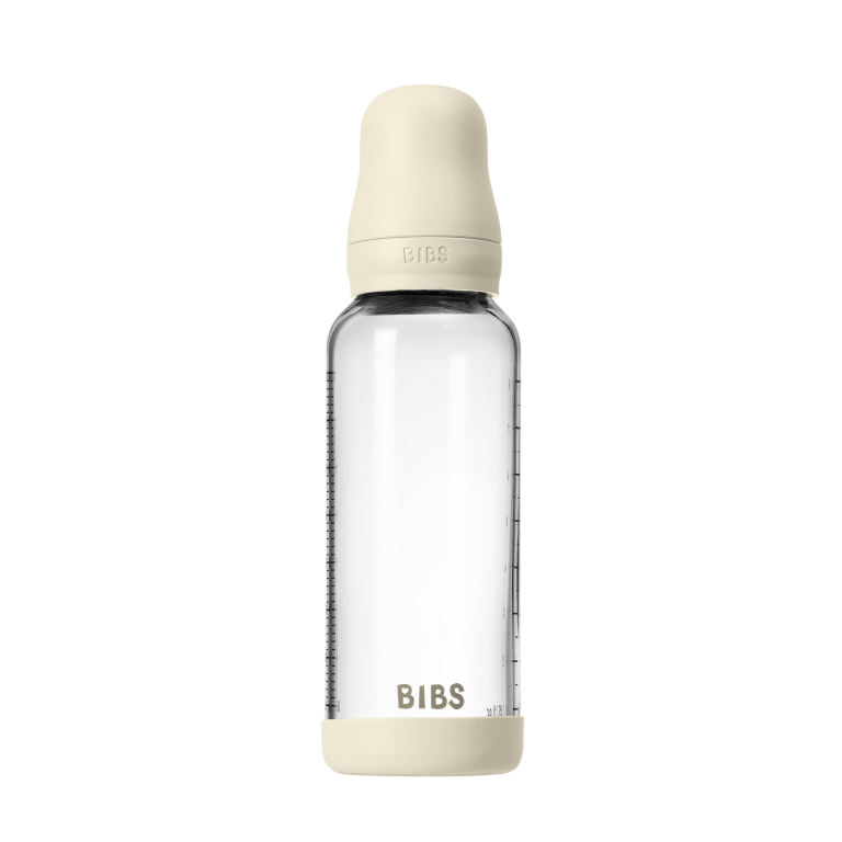 BIBS – Glass Baby Bottle Round Latex Medium Flow – Ivory – 240 ml