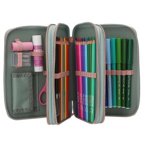Miss Melody - Triple Pencil Case ROMANTIC FIELDS - Glittery Sage-Green