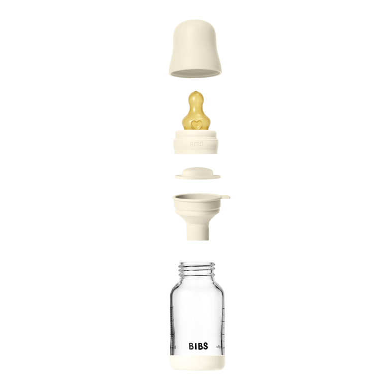 BIBS – Glass Baby Bottle Round Latex Slow Flow – Ivory – 120 ml