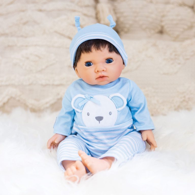 TINY TREASURES – Blue Bear Doll  Brown Hair (30543)