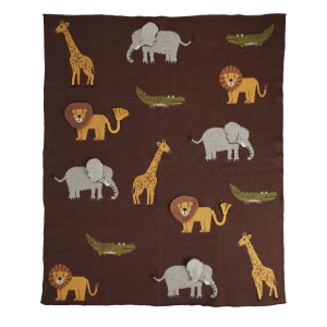 Rice - Knitted Baby Blanket with Animals and 3D Details - Chocolate Brown