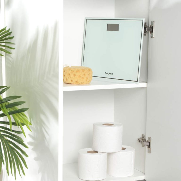 Salter 9207 WHCFEU12 Compact Glass Electronic Bathroom Scale, White