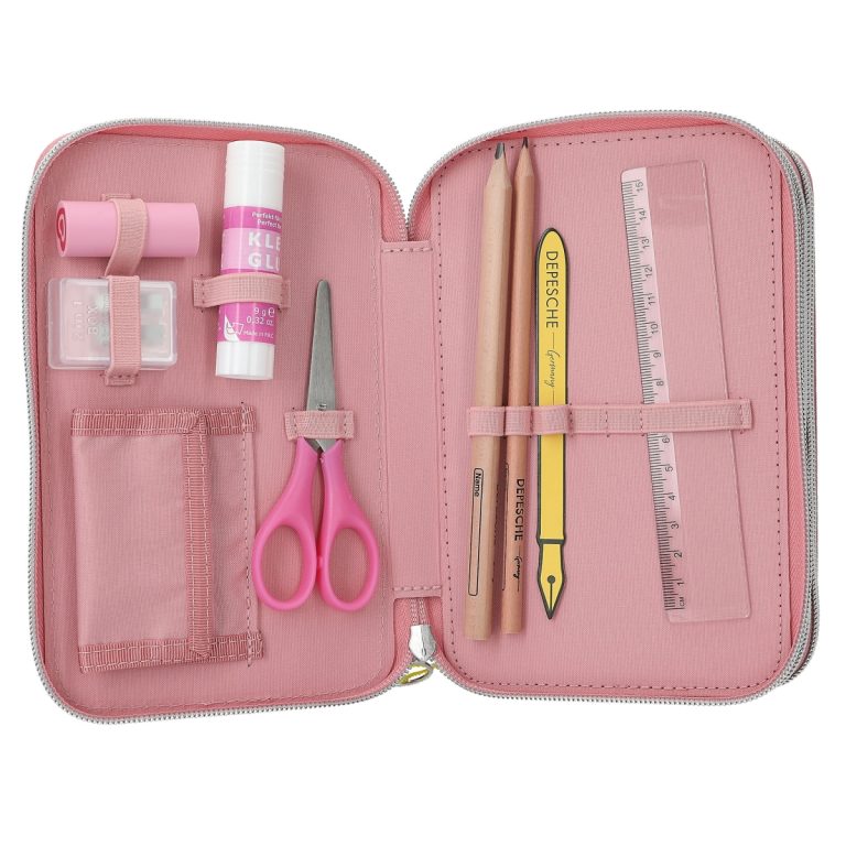 Topmodel – TOPModel Triple Pencil Case JUICY – Dusky Pink with Orange Dots (413323)