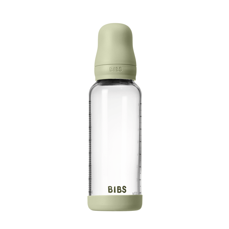 BIBS – Glass Baby Bottle Round Latex Medium Flow – Sage – 240 ml