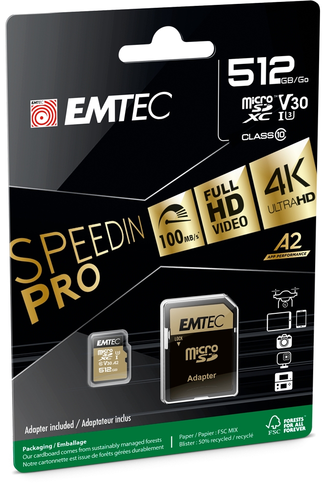 Emtec mSD 512GB UHS-I U3 V30 SpeedIN Pro
