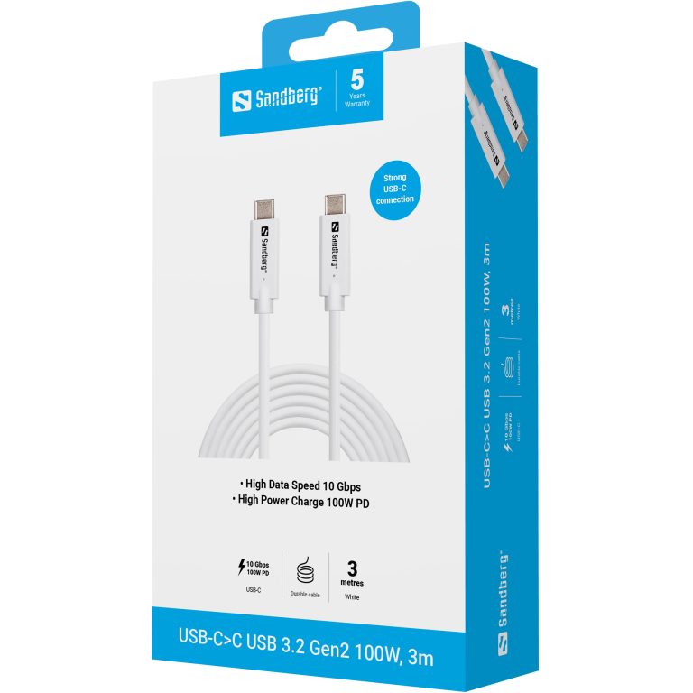 Sandberg 136-75 USB-C>C USB 3.2 Gen2 100W, 3m