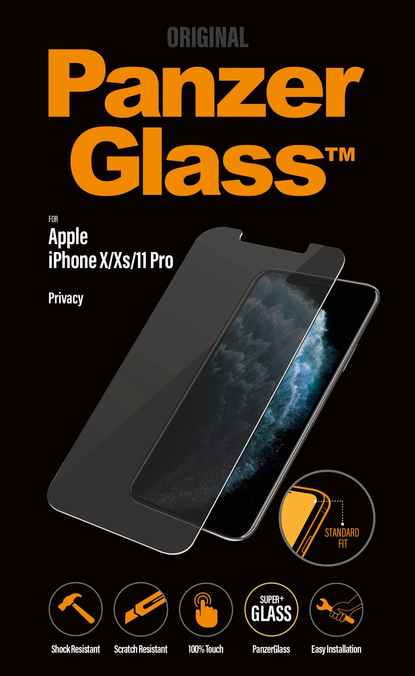 PanzerGlass - Privacy Screen Protector Apple iPhone 11 Pro - Xs - X - Standard Fit