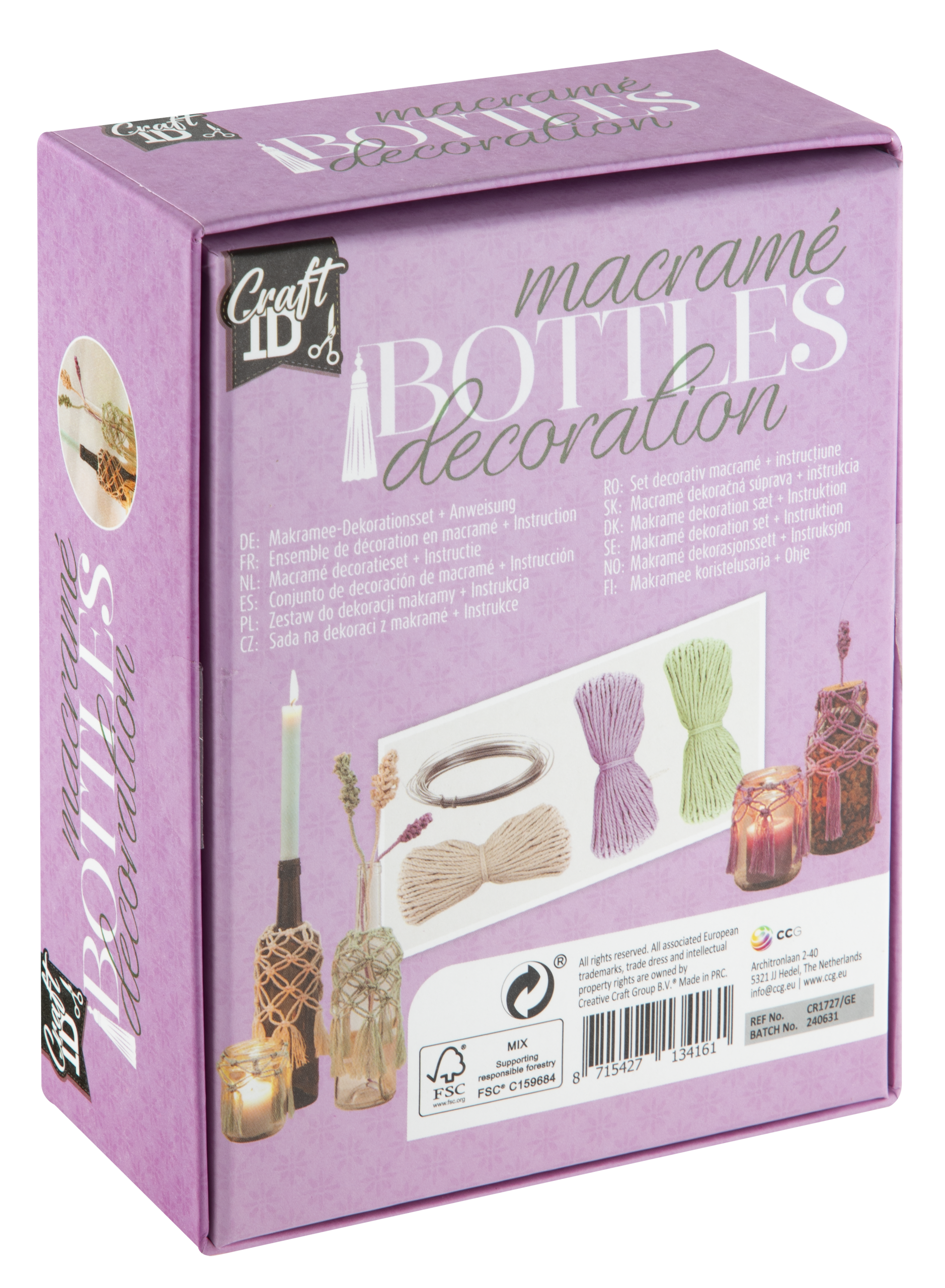 Craft ID - Macrame set bottle decoration with flowers (CR1727/GE)