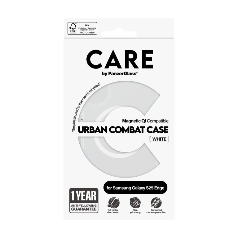 CARE by PanzerGlass – Flagship Case Transparent Urban Combat w. White Qi Compatible Samsung S25 Edge
