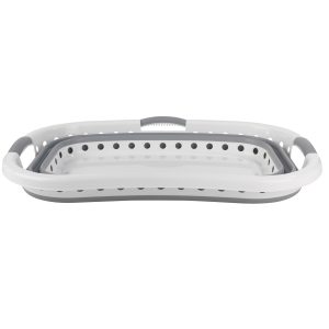 Beldray LA072979PGRYFEU7 Collapsible Hip Hugger Laundry Basket 37L, White/Grey
