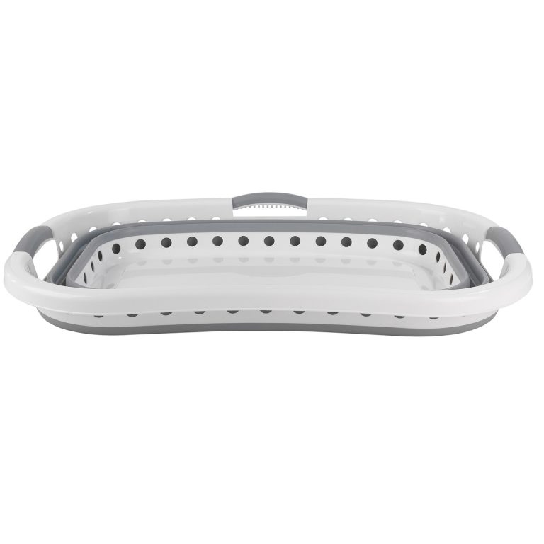 Beldray LA072979PGRYFEU7 Collapsible Hip Hugger Laundry Basket 37L, White/Grey