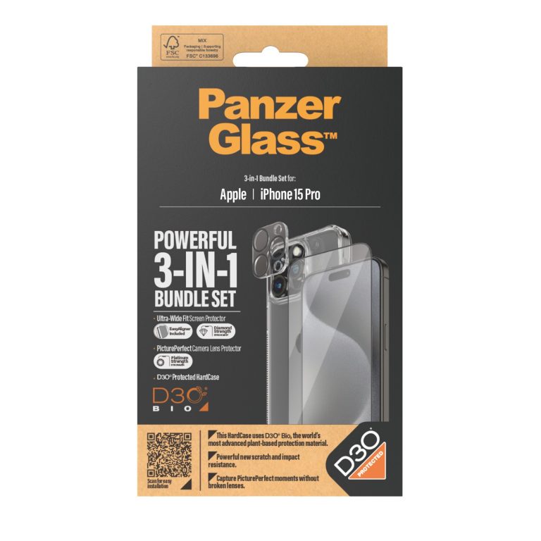 PanzerGlass – 3-i-1 Protection Pack – Apple iPhone 15 Pro