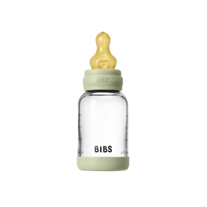 BIBS - Glass Baby Bottle Round Latex Slow Flow - Sage - 120 ml