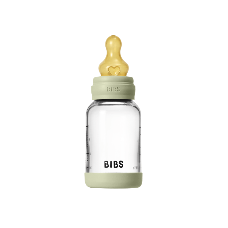 BIBS – Glass Baby Bottle Round Latex Slow Flow – Sage – 120 ml