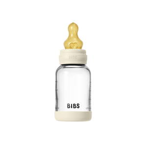 BIBS - Glass Baby Bottle Round Latex Slow Flow - Ivory - 120 ml