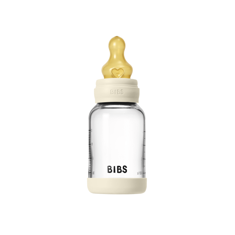 BIBS – Glass Baby Bottle Round Latex Slow Flow – Ivory – 120 ml