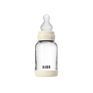 BIBS - Glass Baby Bottle Round Silicone 1 pack 120 ml Slow Flow - Ivory - 120 ml