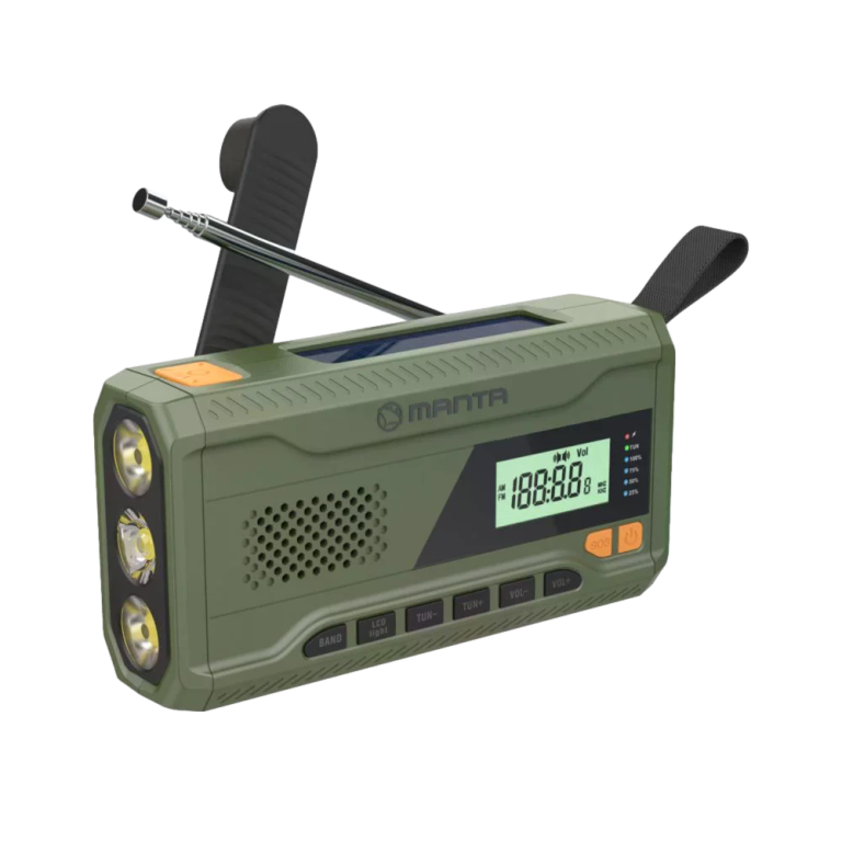 Manta – Portable Emergency crank FM Radio, Solar Power Bank, Flashlight