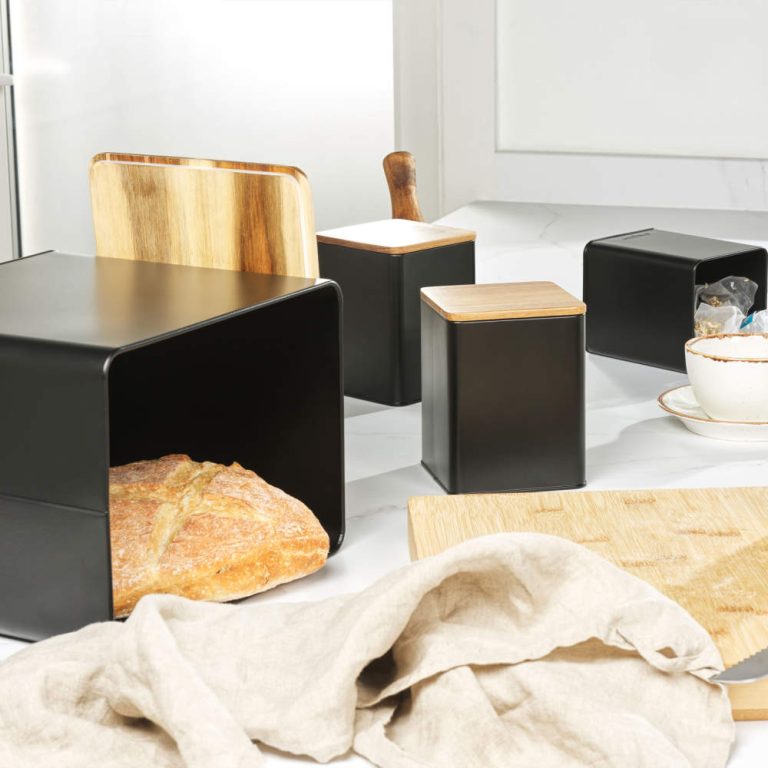 Salter BW129001EU7 Toronto 4-Piece Bread Bin & Canister Set – Black