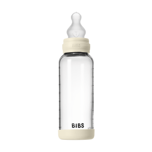 BIBS - Glass Baby Bottle Round Silicone Medium Flow - Ivory - 240 ml