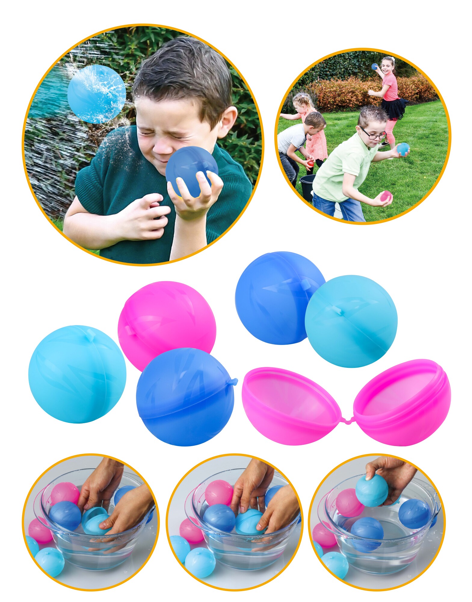 Happy Summer - Water Bombs Re-usable Ø6,5cm 6-Pack (303512)