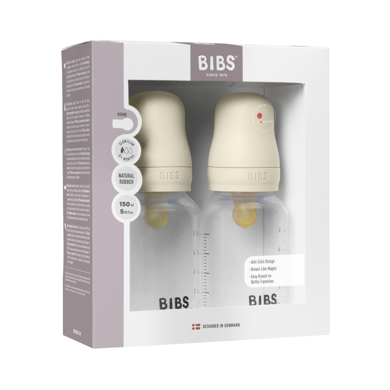 BIBS – Baby Bottle Round Latex 2 Pack Slow Flow – Ivory – 150 ml