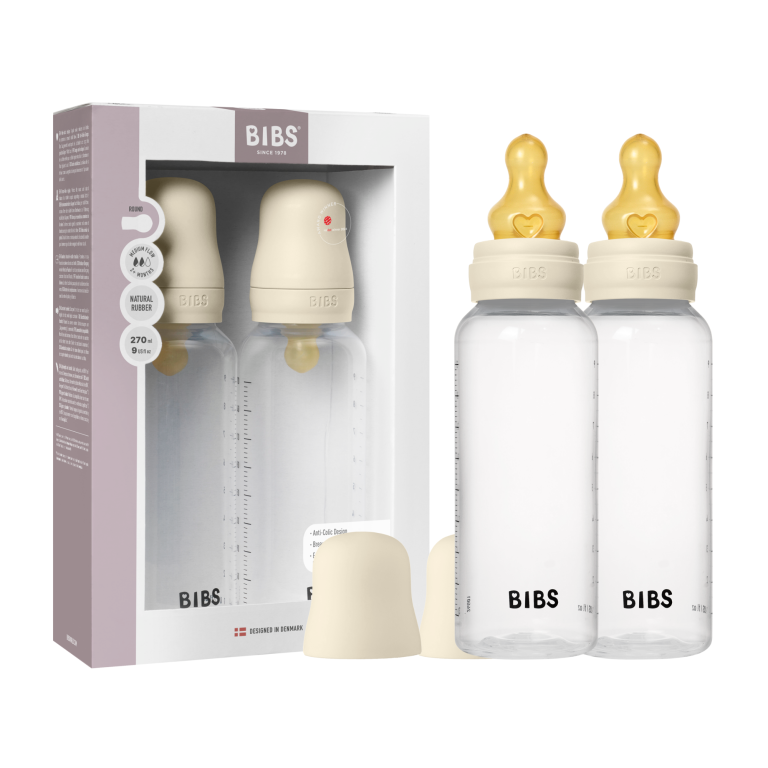 BIBS – Baby Bottle Round Latex 2 Pack Medium Flow – Ivory – 270 ml