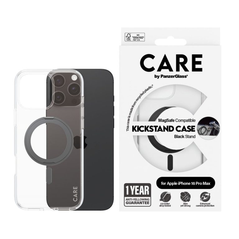 CARE by PanzerGlass – Case – Transparent w. Black MagSafe – iPhone 16 Pro Max