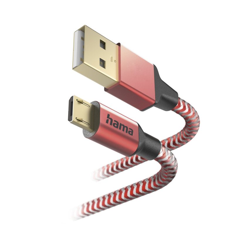 Hama 00201556 Reflective Charging Cable, USB-A – Micro-USB 1.5m Nylon red