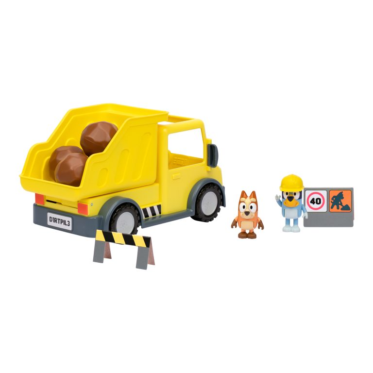 Bluey – Bluey’s Dump Truck with Exclusive Hard-Hat Bluey and Muddy Bingo Figures – (90317)