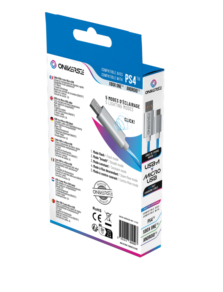 Oniverse Micro Usb Charge Cable With Led, 2 Meters – White