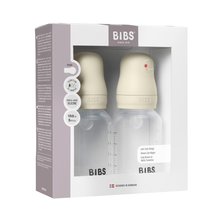 BIBS – Baby Bottle Round Silicone 2 Pack – Ivory – 150 ml