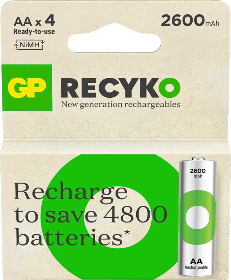 GP – ReCyko Rechargeable Battery  Size AA, 2600 mAh, 4-pack