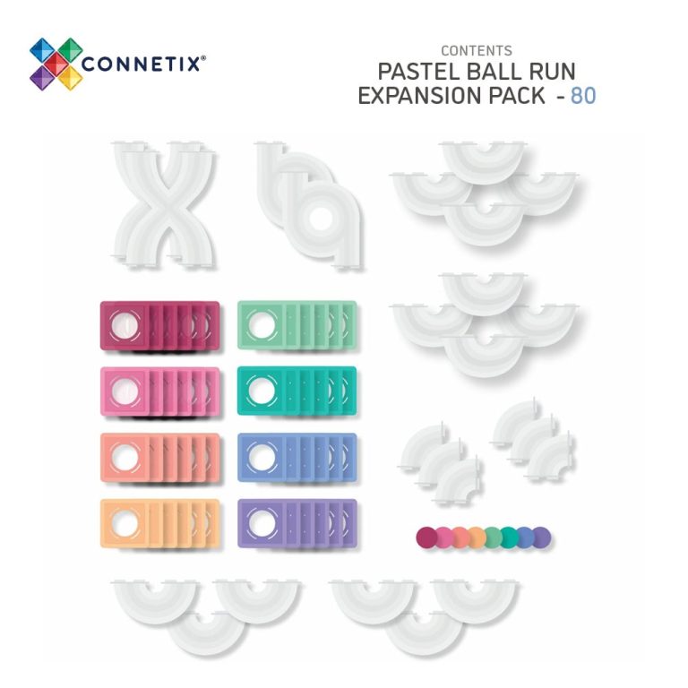 Connetix – Ball Run Expansion Pack – Pastel – 80 Pieces – (CT-P-00080-BR)